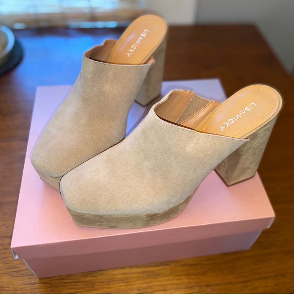 Lisa Vicky Platform Tan Camel Mule Heels